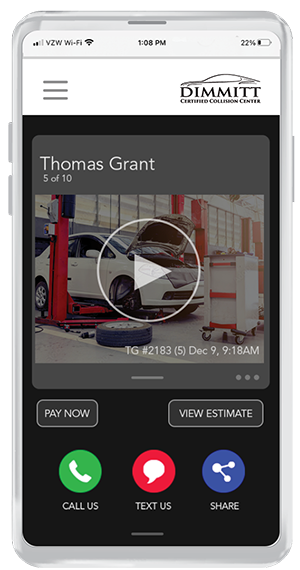 Mobile phone showing video of technician overview of customers vehicle