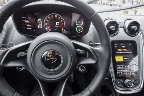 The dashboard of the 570S is clean, practical, with the few buttons and round knobs all oriented toward the driver—and it's the first McLaren with a vanity mirror. Interior upgrade packages available for $2,990.