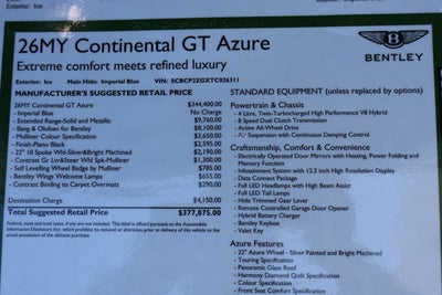 2026 Bentley Continental GT Azure Azure