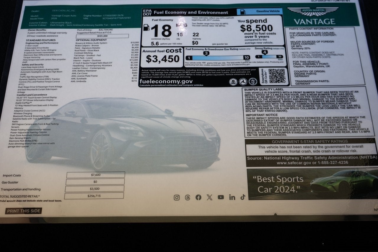 2026 Aston Martin Vantage Coupe