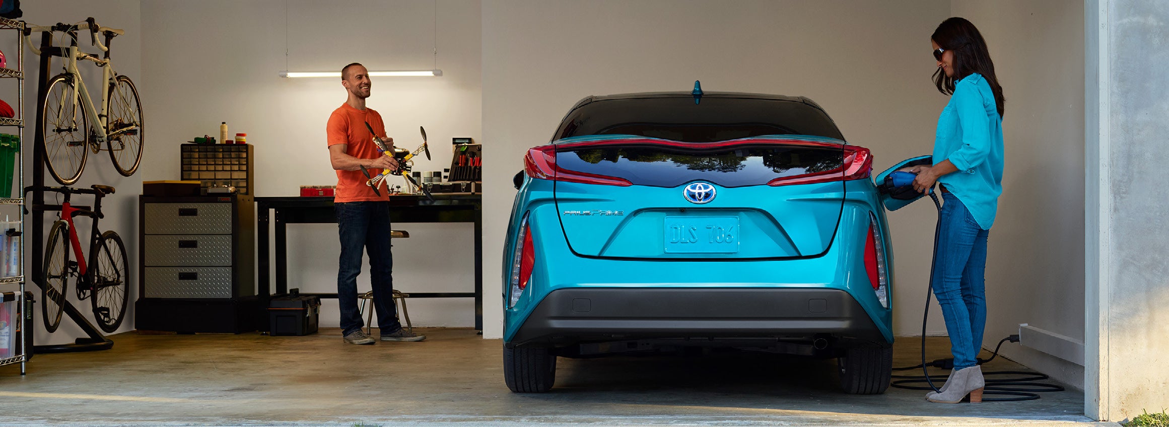 Toyota Prius Prime charging at home garage